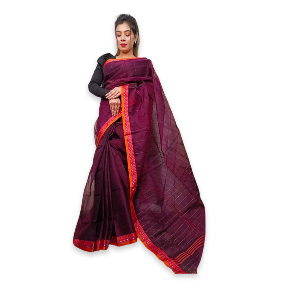 Half Silk Handloom Chumki Saree For Women - Maroon