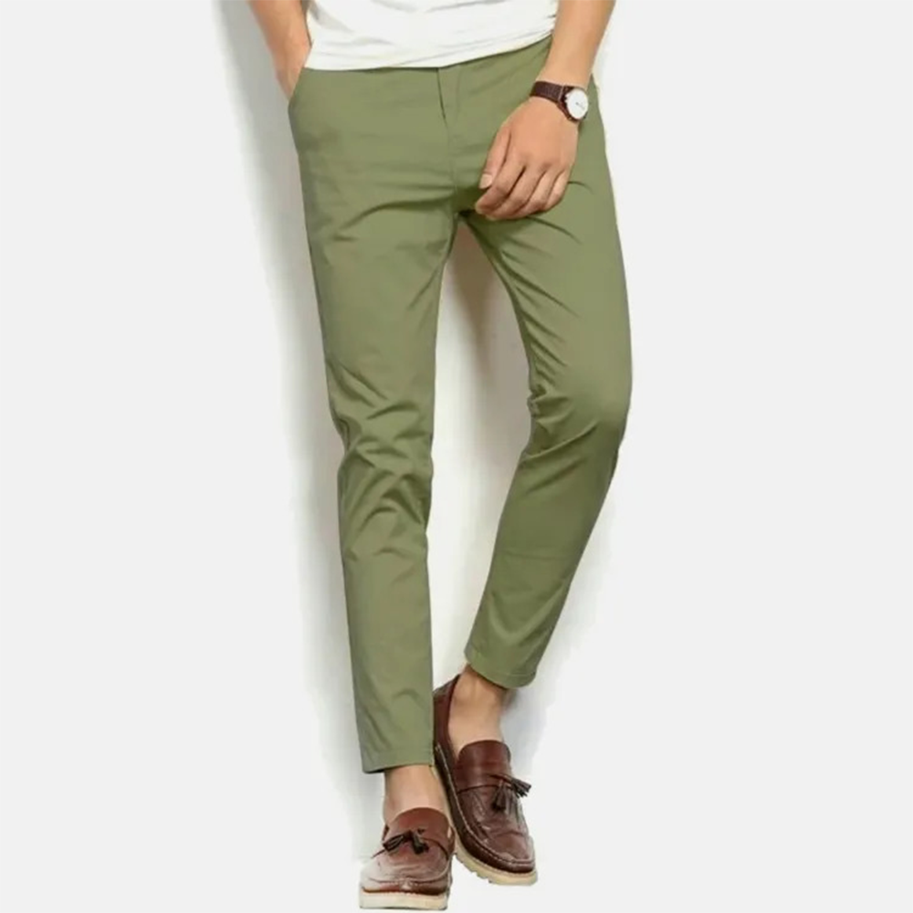 Cotton Semi Stretched Chinos Gabardine Pant For Men - Olive - PGS008