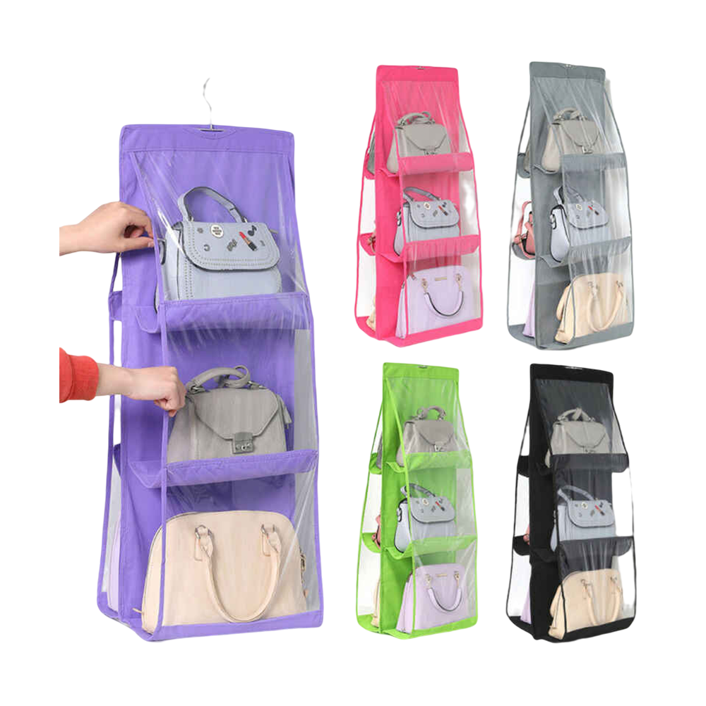 6 Pockets Hand Bag Storage Organizer Closet Rack Hangers - Multicolor