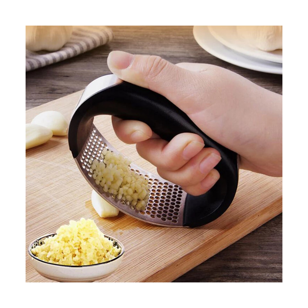 Stainless Steel Manual Garlic Chopper - Black and Silver