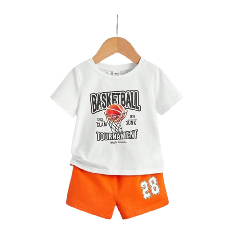 China Cotton T-Shirt and Half Pant Set For Kids - White and Red - BM-31