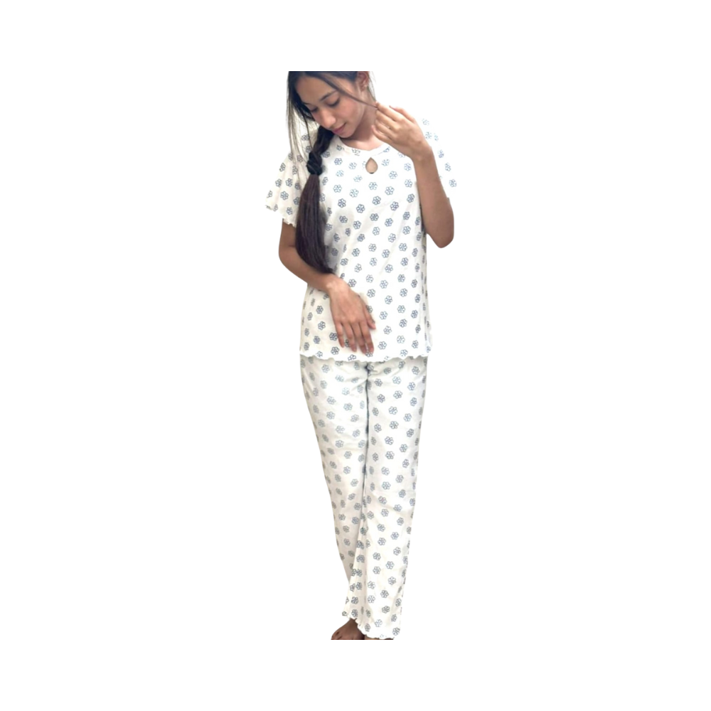 Readymade Co-Ords Night Dress Set For Women - White