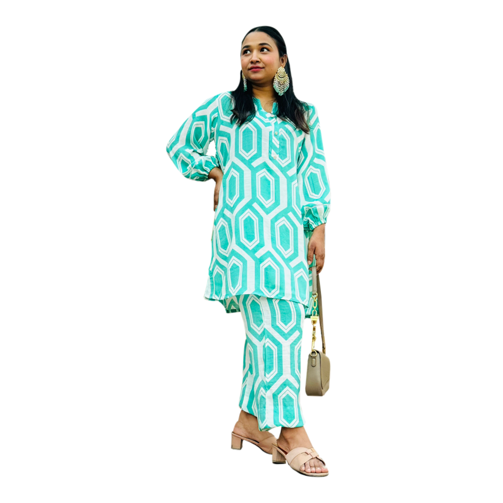 Stitched Cheese Cotton Co-Ord Set for Women - Paste