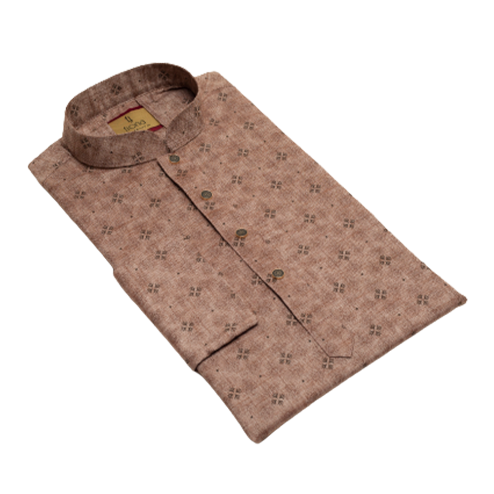 Fiona Cotton Semi Long Panjabi For Men - Light Coffee - GPB-01