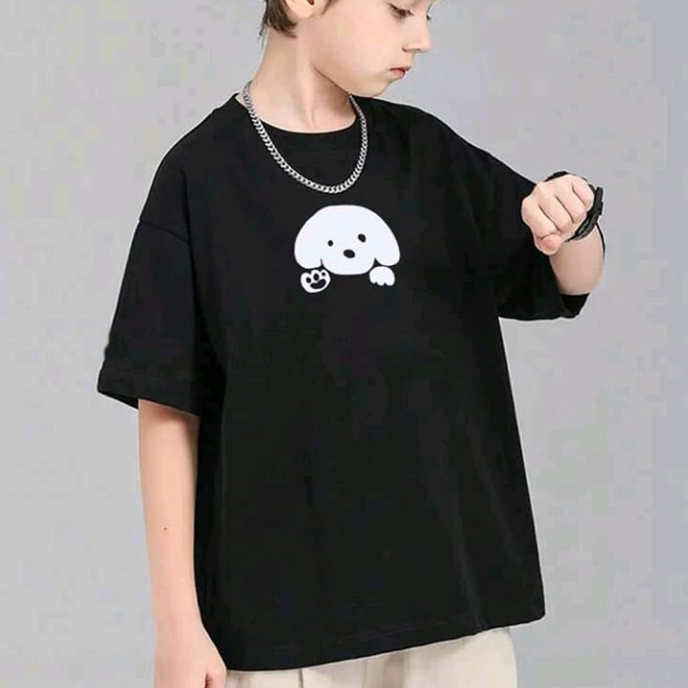 Cotton Printed Half Sleeve T-Shirt For Boys - Black