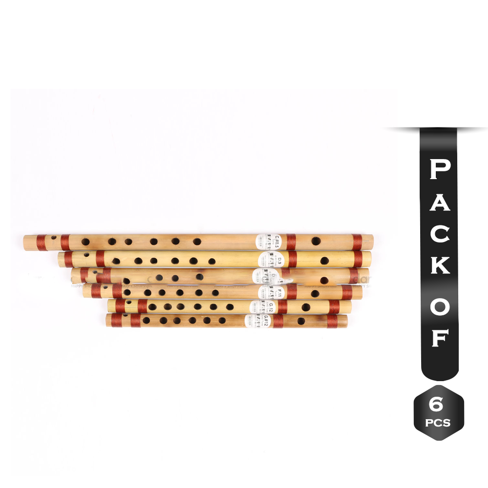 Pack Of 6Pcs Semi Tuned Medium Bansuri Bamboo Flute - Brown
