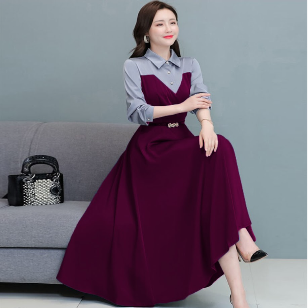 Linen Long Shirt for Women - Purple - 1805
