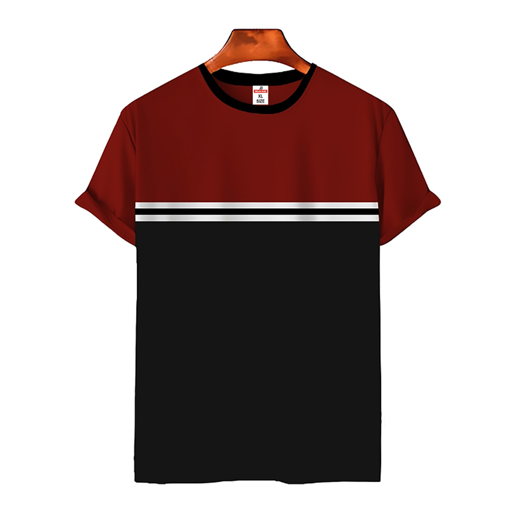 Cotton Half Sleeve T-Shirt For Men - Maroon and Black - DB06