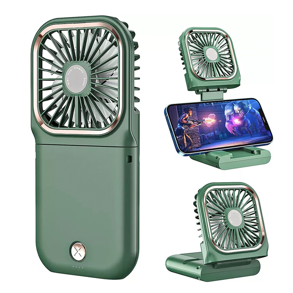 3 in 1 Multi-Function Mini Rechargeable Neck Fan + Power Bank + Phone Stand Multicolor