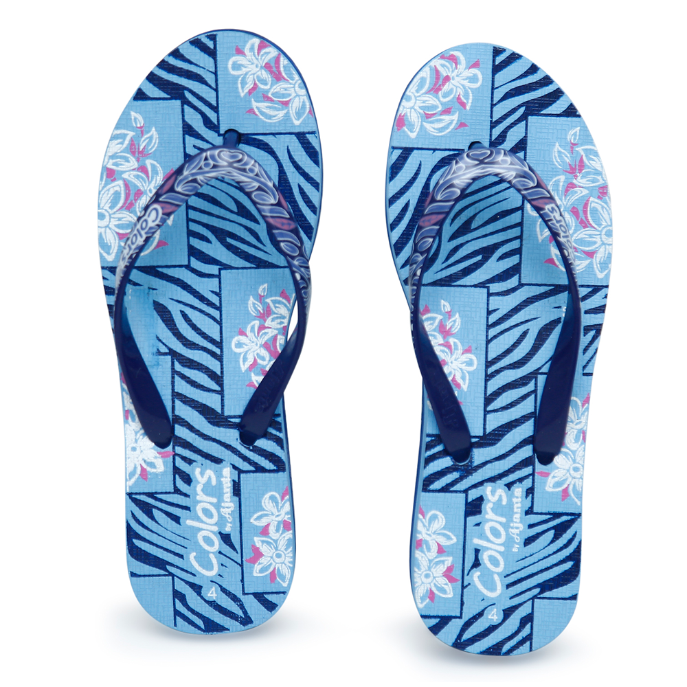 Ajanta Colors Printed Hawai Flip Flop Sandal For Women - Blue - FNP Heel 01