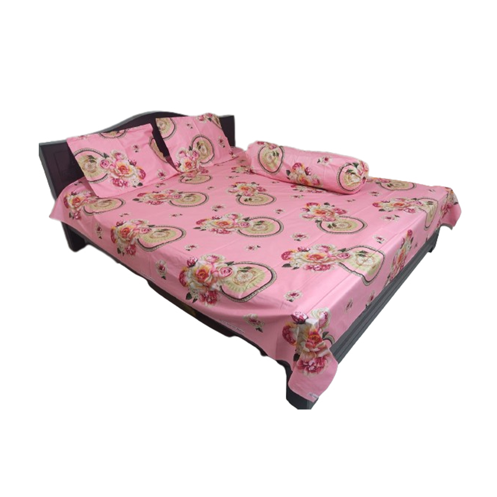 King Size Twill Bedsheet With Side Pillow Cover 4 in 1 - Pink - BTK-24