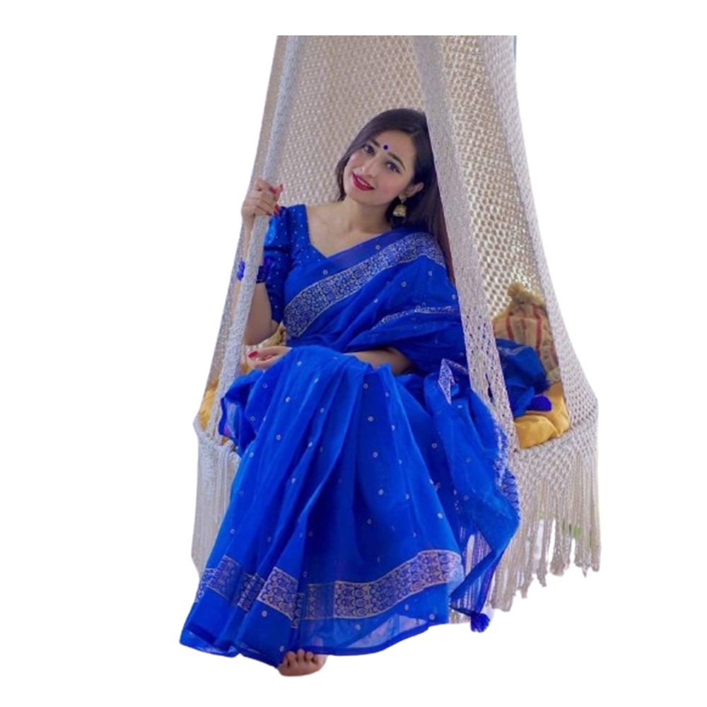 Half Silk Saree For Women - Blue - 4306