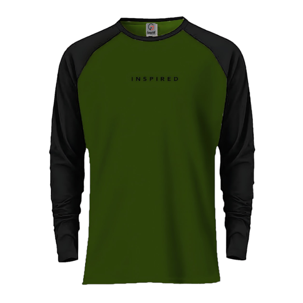 Cotton Premium  Full Sleeve T-Shirt for Men - Olive and Black - R005