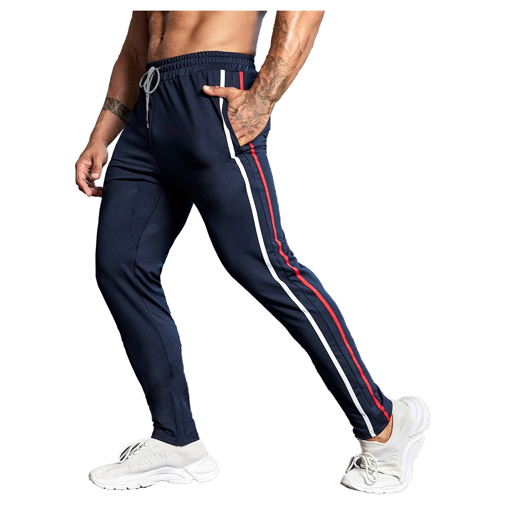 Fitlander Poly Propylene Sports Edition Red and White Stripe Trouser for Men - Navy Blue - T0505233