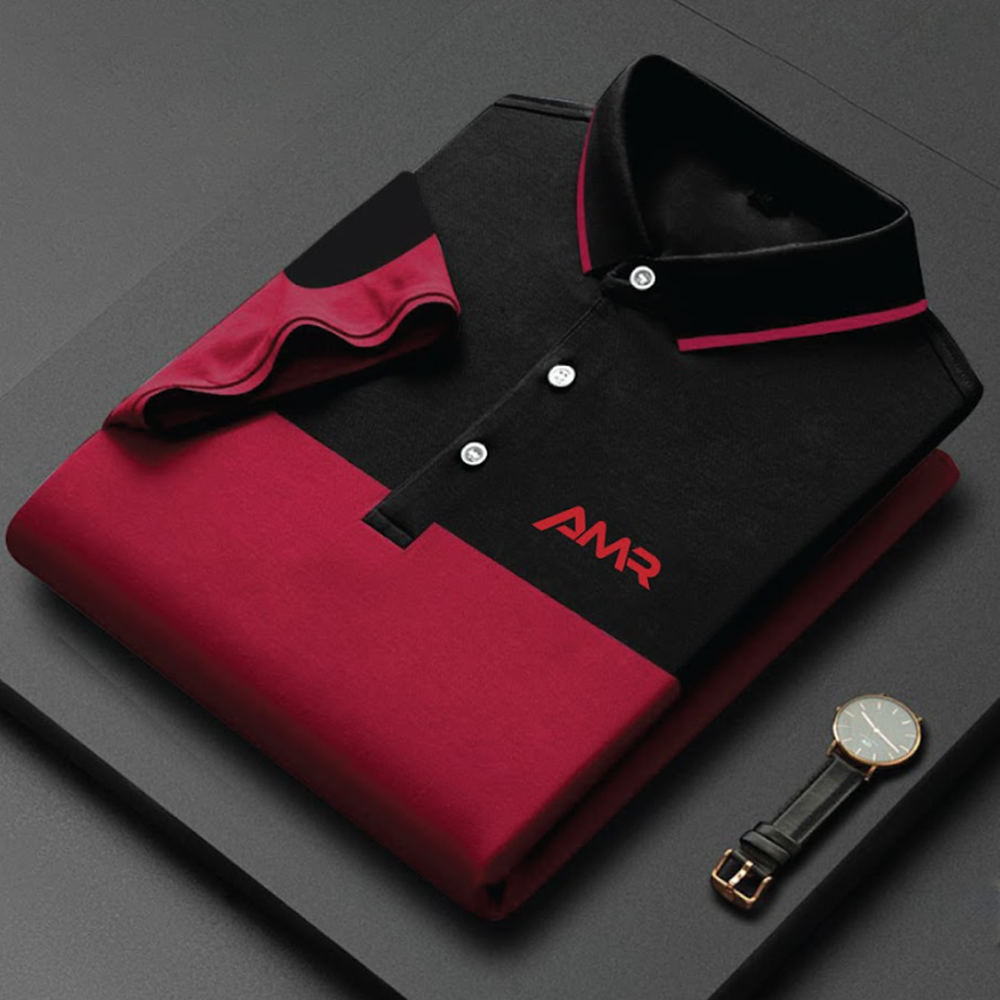 Cotton Half Sleeve Polo For Men - Black And Maroon - T-135