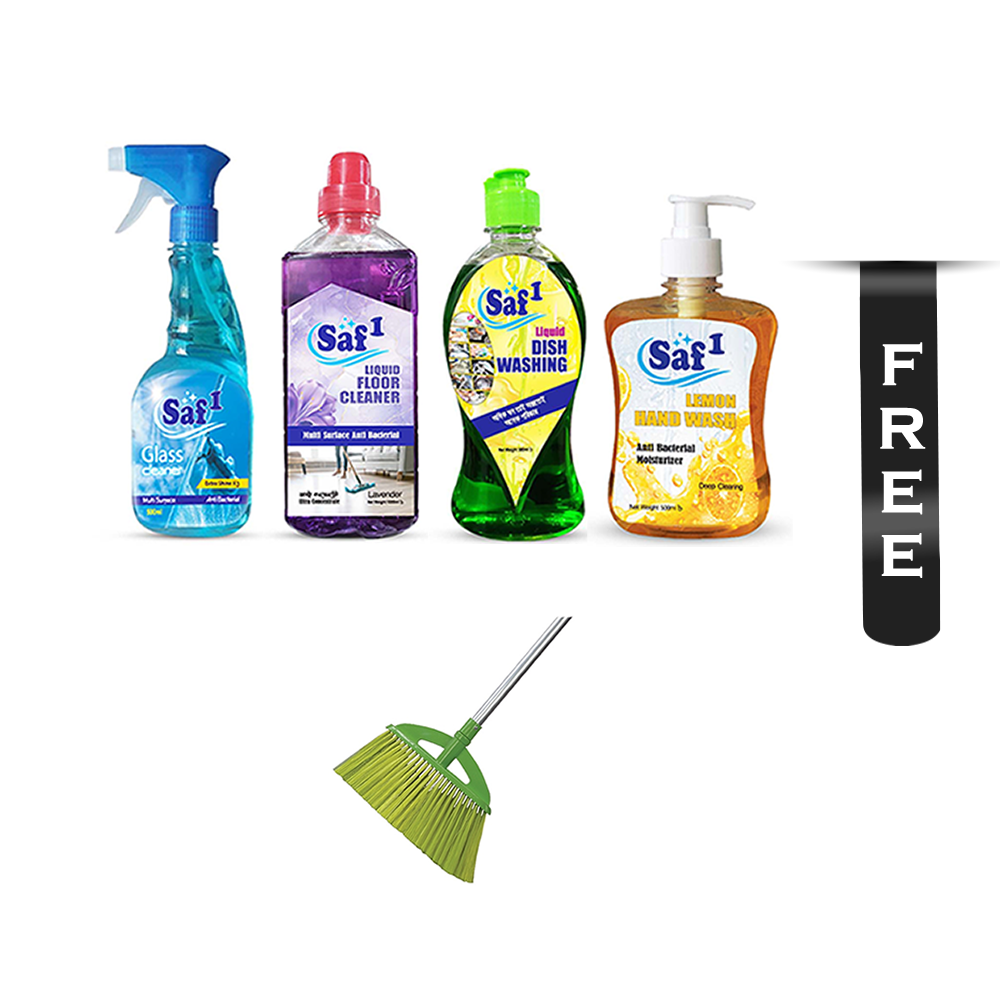 Combo Of 4 Pcs Saf1 Cleaning Products With Elite Broom Brush Free