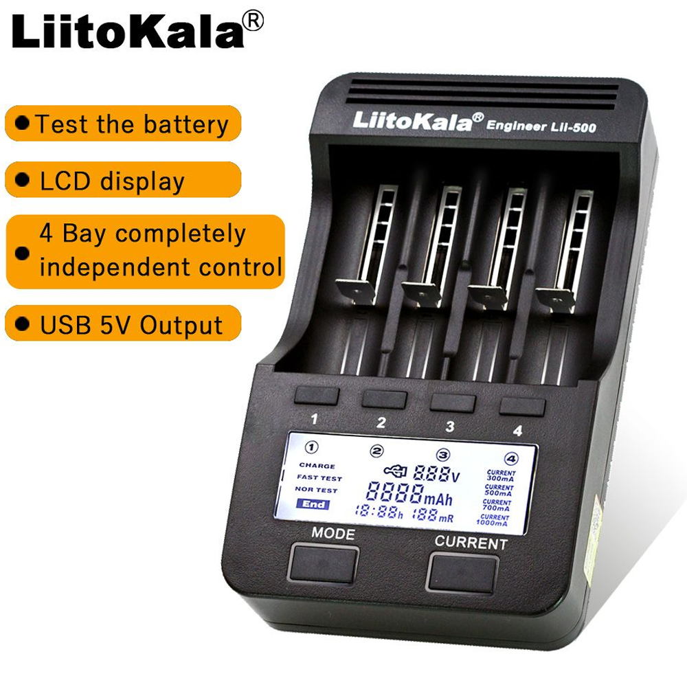 Liitokala Lii-500 4-Slot LCD Smart Universal Battery Tester Charger