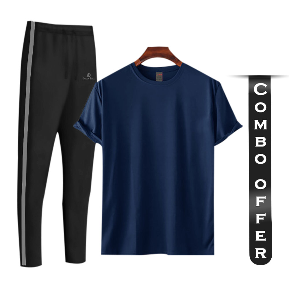 Combo of Cotton Half Sleeve T-Shirt And Trouser for Men - Black And Blue