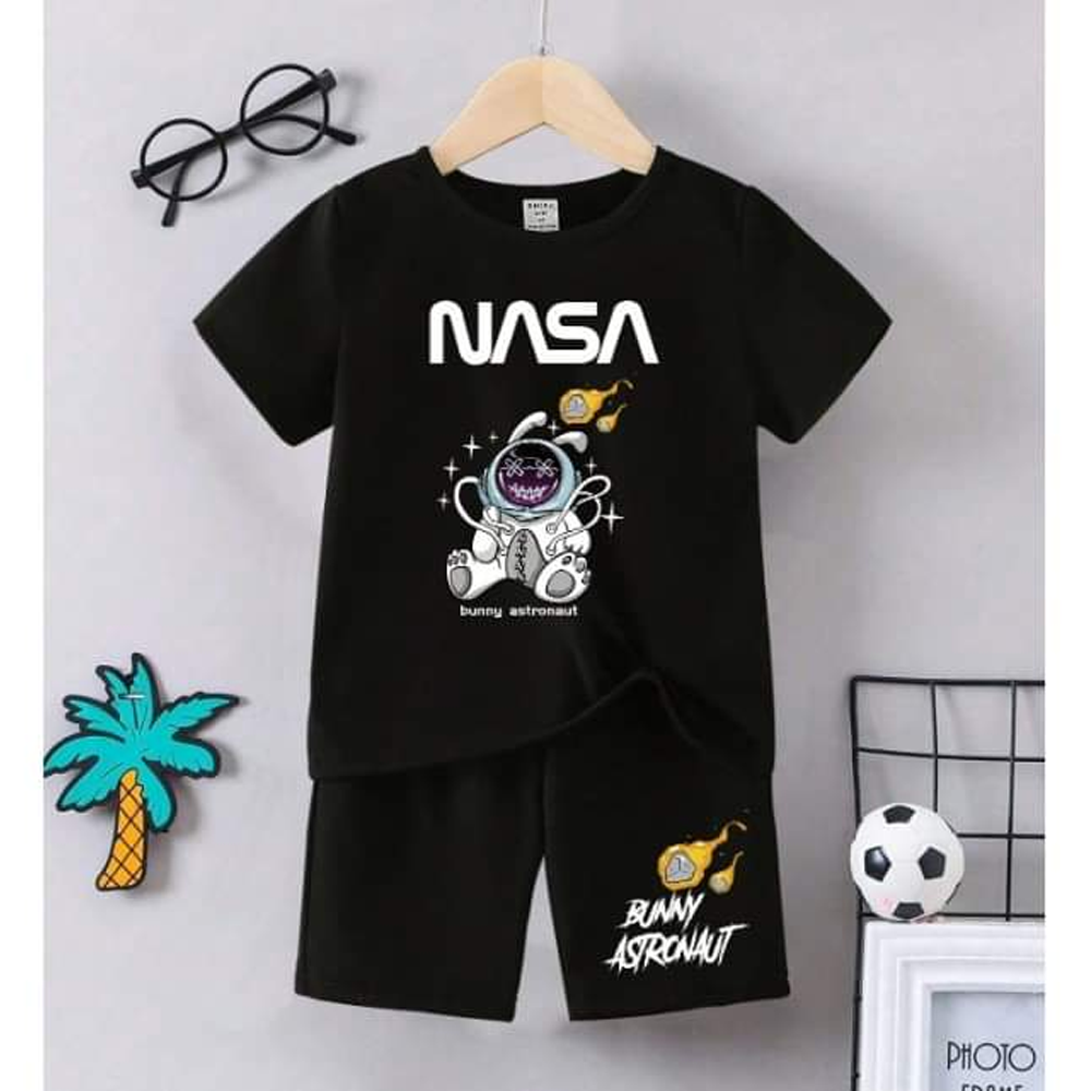 Soft Cotton T-Shirt and Pant Set For Boys - Black