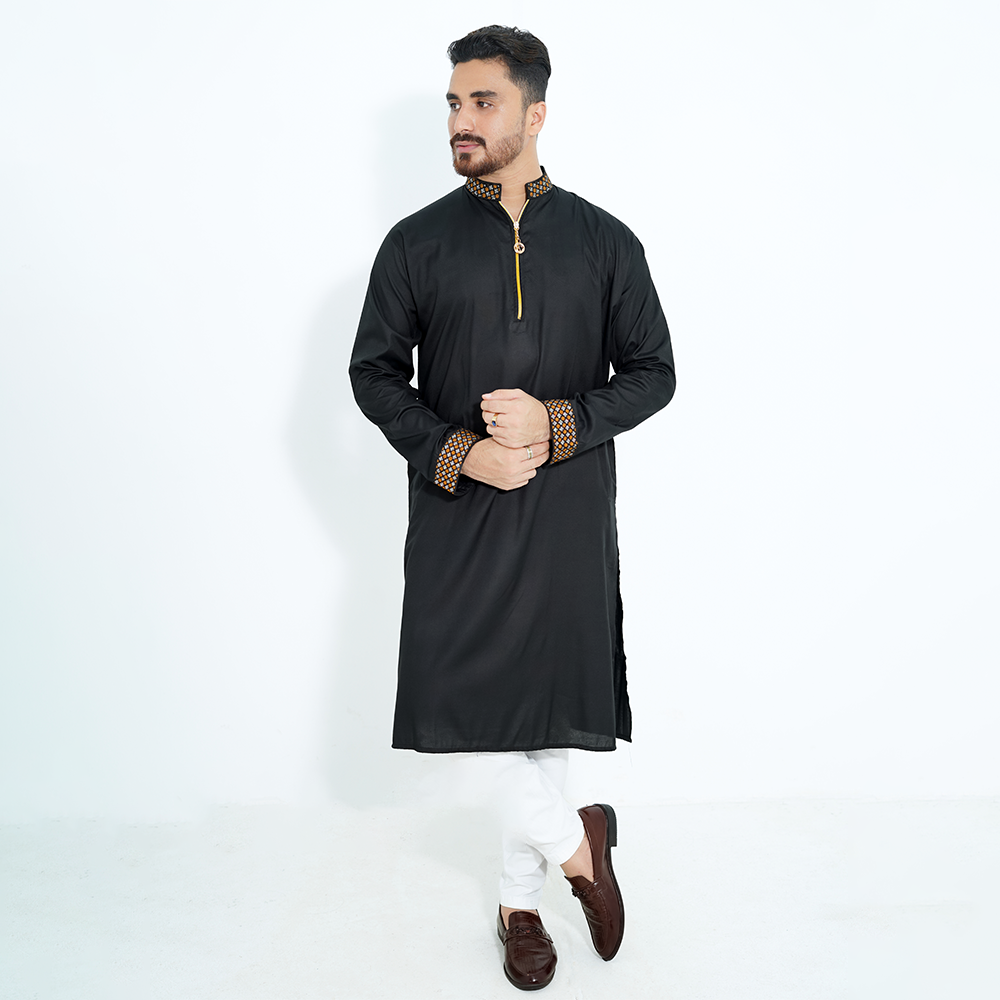Premium Chain Panjabi For Men - Black - 2538