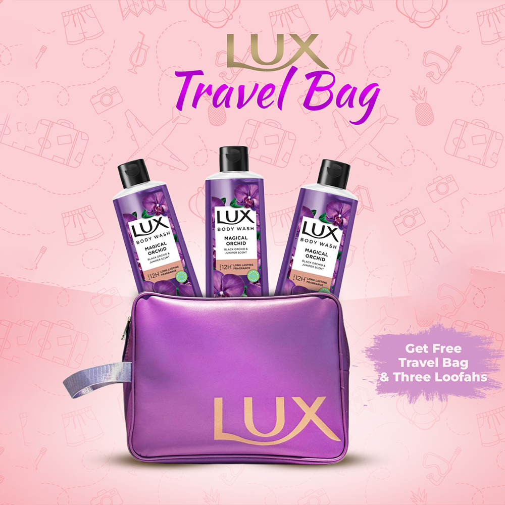 Buy 3 Lux Body Wash Black Orchid Scent & Juniper Oil 245ml Get Travel Bag FREE