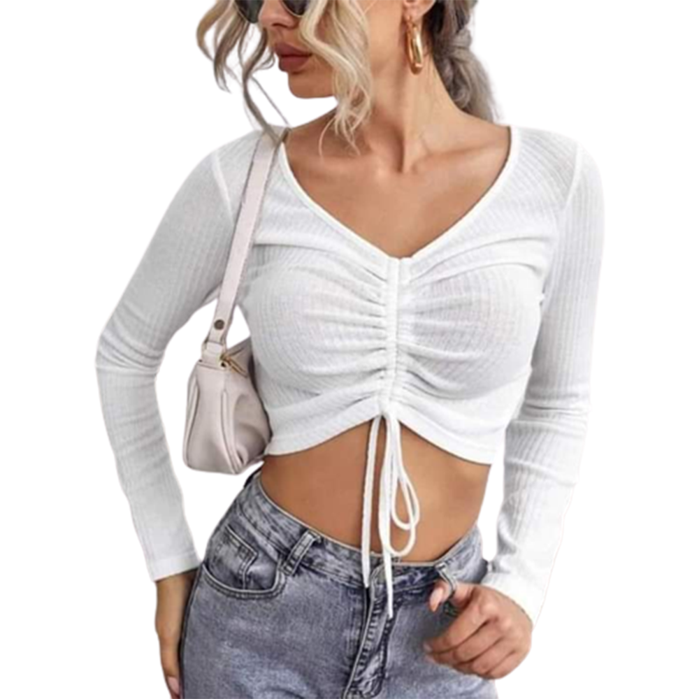 Cotton Crop Tops Full Sleeve Blouse For Women - White - TP-18