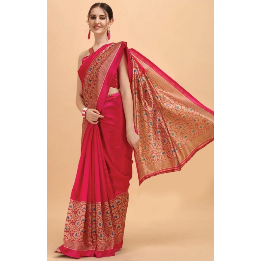 Silk Printed Gorgeous Saree With Blouse Piece For Women - Salmon - MN-752