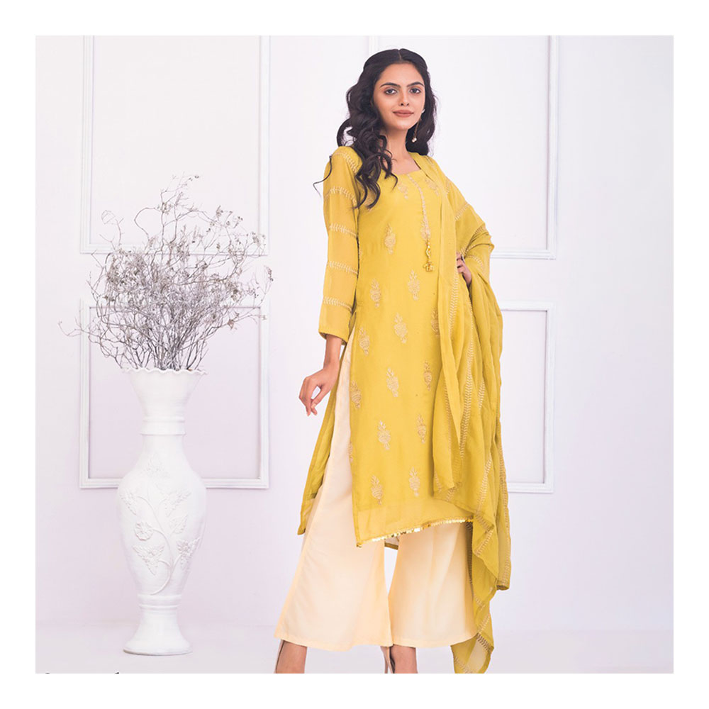 Georgette Unstitched Salwar Kameez for Women - Yellow