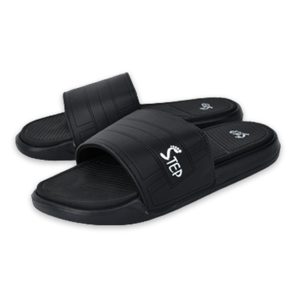 Leather slides online black