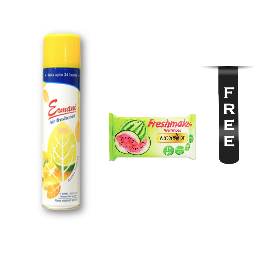 Ermani Lemon Air Freshener - 180gm With Freshmaker Pocket Wet Wipes - 15 Pcs Free