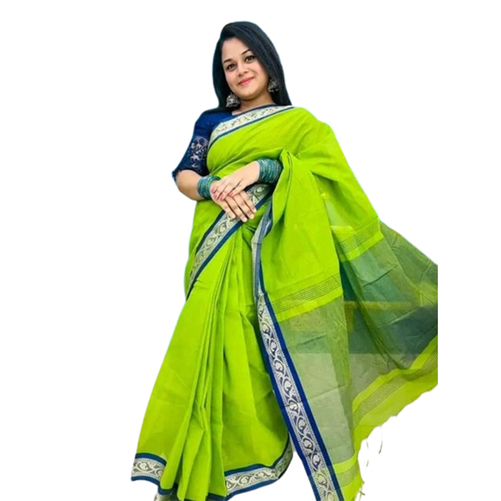 Mashlais Buti Cotton Saree with Blouse Piece For Women - Green - SP-M01