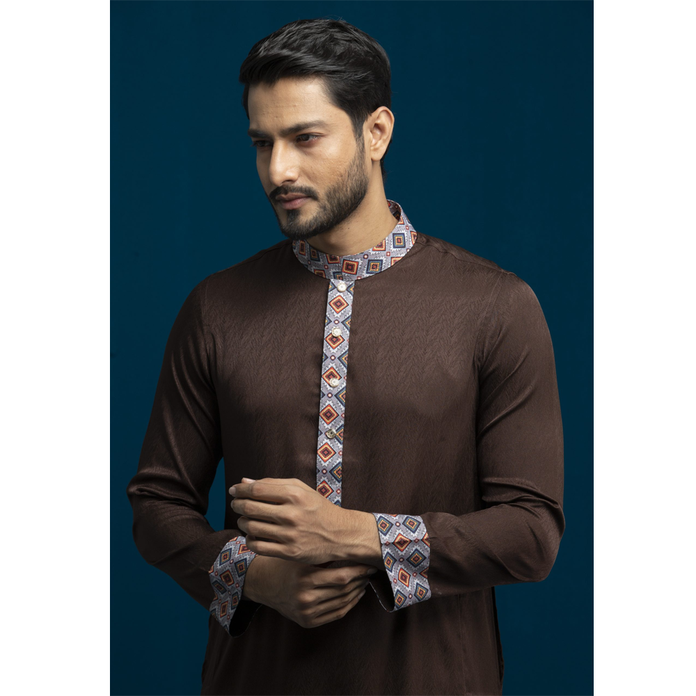 Fiona Cotton Panjabi for Men - Coffee - SG-113-B