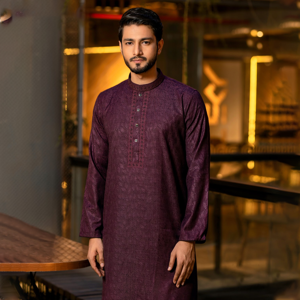 Fine Cotton Panjabi For Men - Indigo - AB-9999