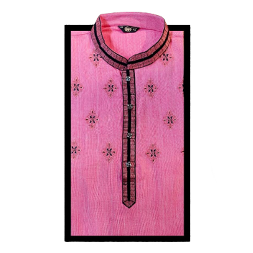 Cotton Digital Print Semi Long Embroidery Panjabi For Men - Pink - PS-14