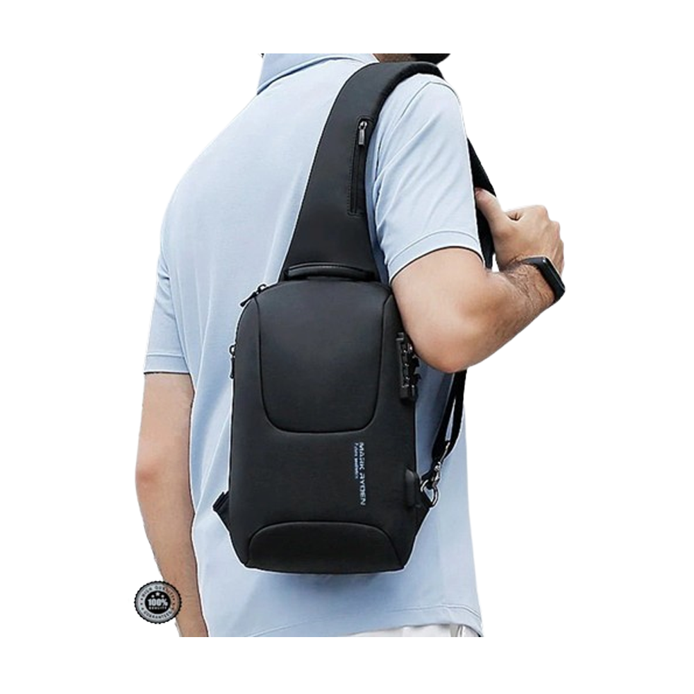 Nylon and Fiber Waterproof Shoulder Bag For Men - Black