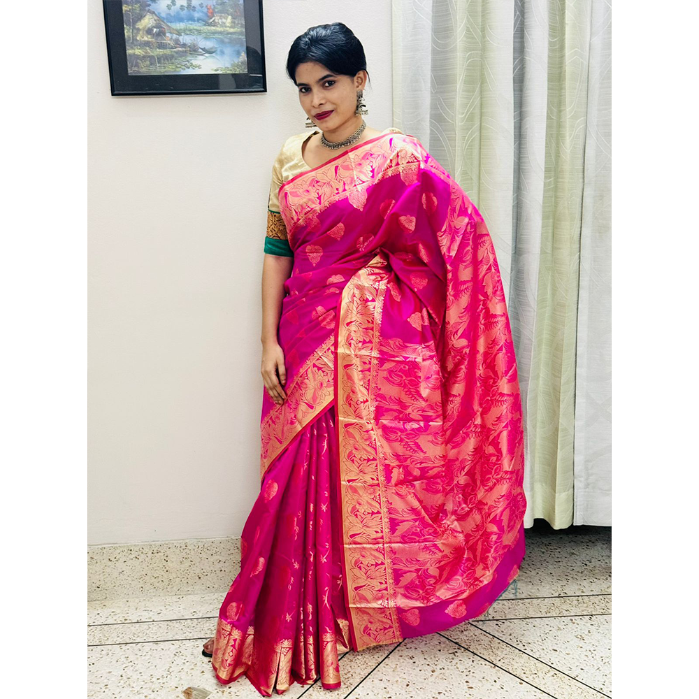 Silk Katan Tangail Saree for Women - Pink - HS-00033