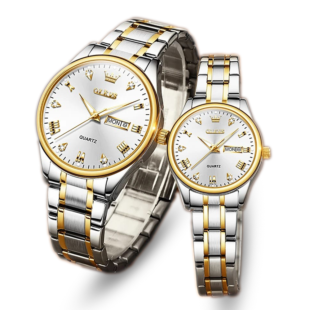 Olevs 5563 Stainless Steel Quartz Couple Wrist Watch - Silver - Trendy_Taj_1