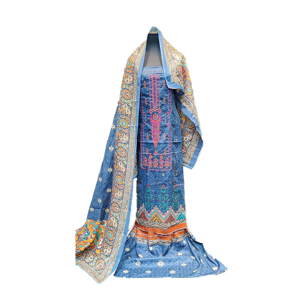 Proud PL-SL00036 Unstiched Cotton Digital Print Lawn Salwar Kameez For Women - Blue Gray