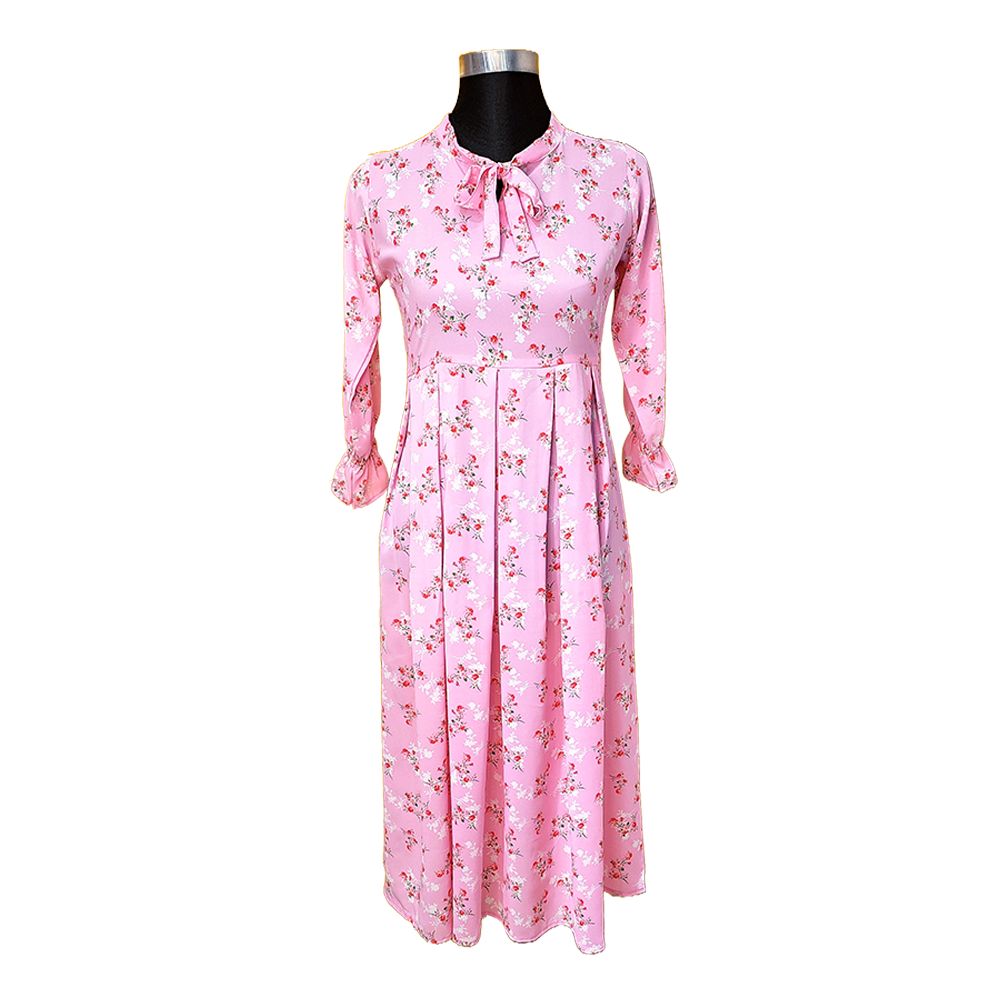Alex Georgette Stitched Midi Dress for Women - Pink - AG-02