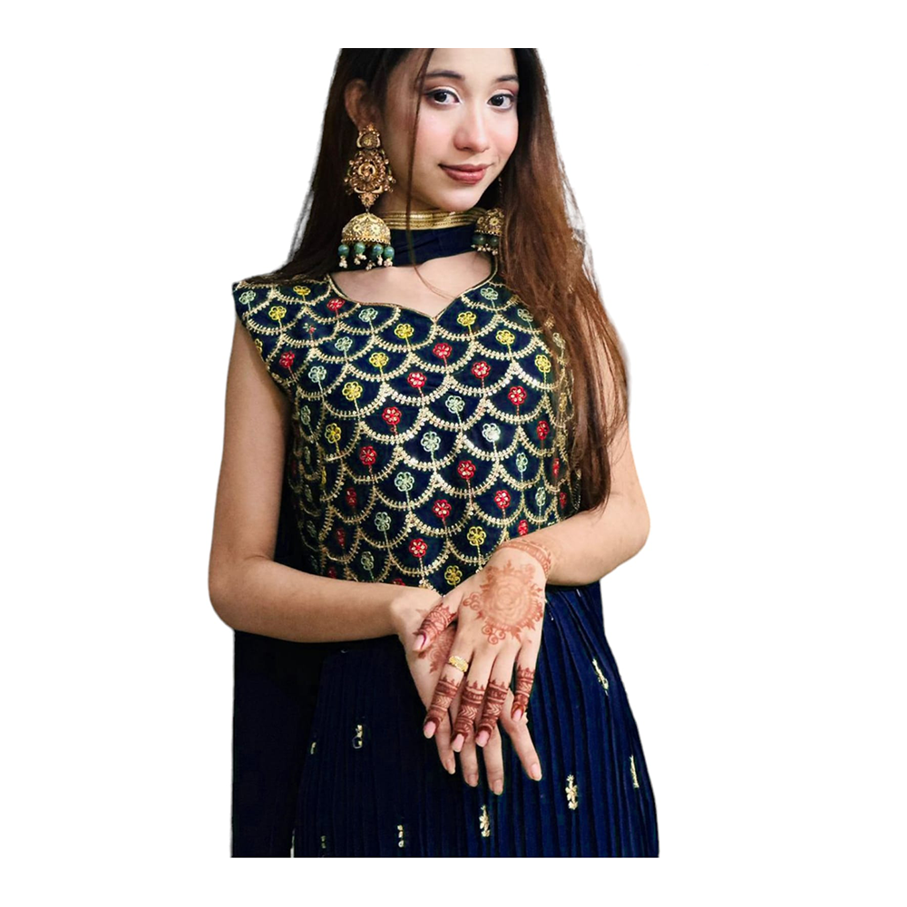 Cherry Georgette Original Naira for Women - Navy Blue - D432