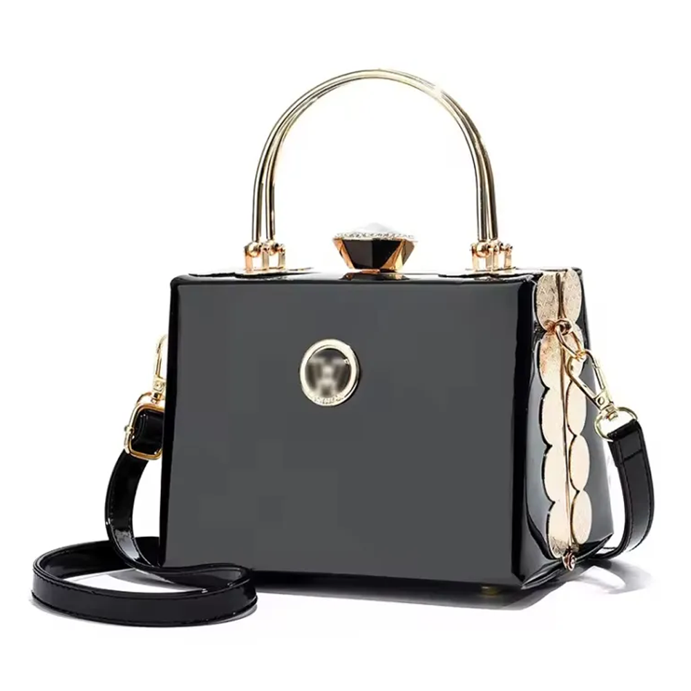 Patent Leather Shoulder Bag for Women - Black