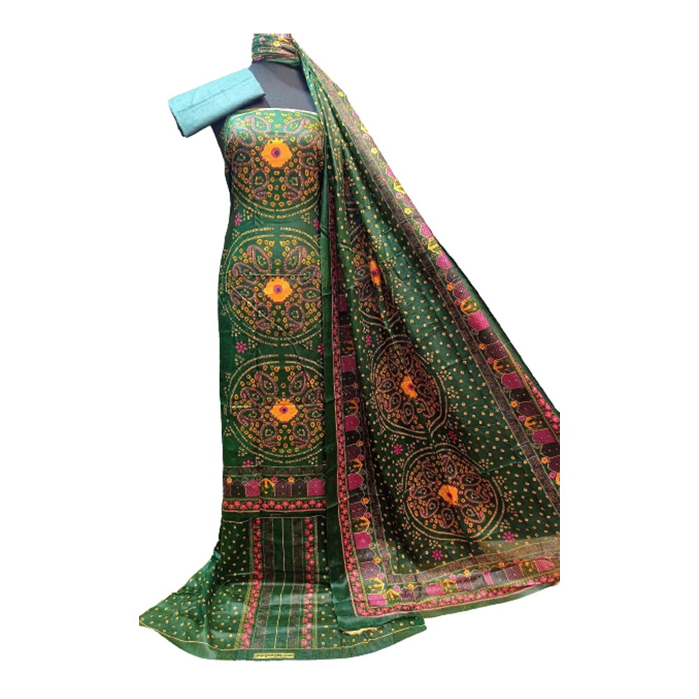 Unstitched Cotton Printed Salwar Kameez For Women - Green - 3R-F33