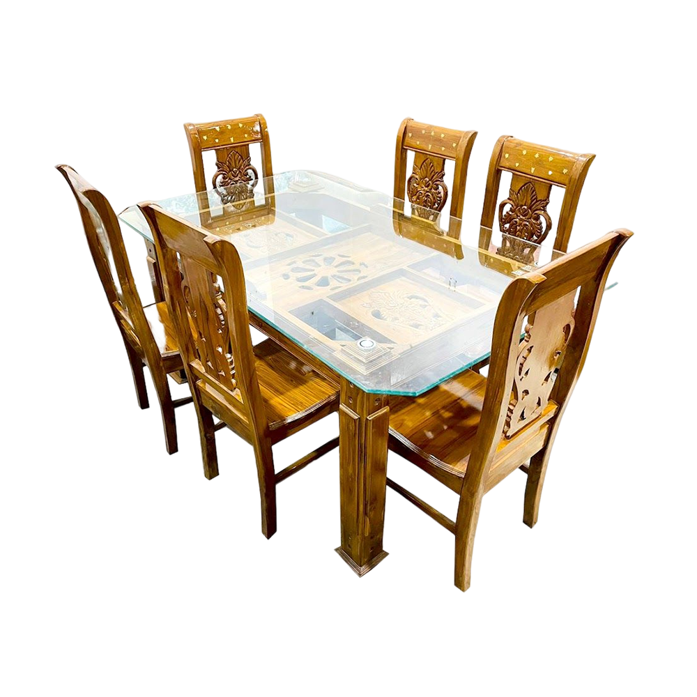 Shegun Wood Lacour Polish Dining Table With 6 Chair - FHDS01