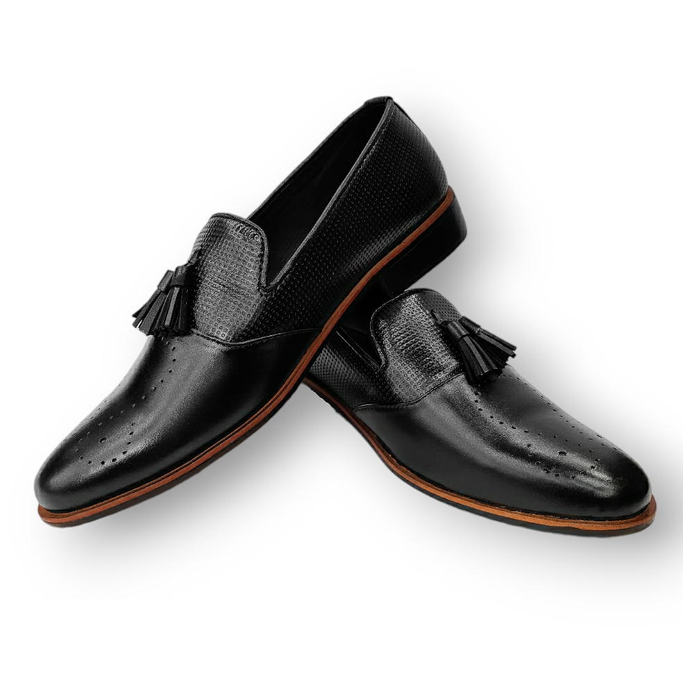 Reno Leather Tassel Shoes For Men - RT1036 - Black
