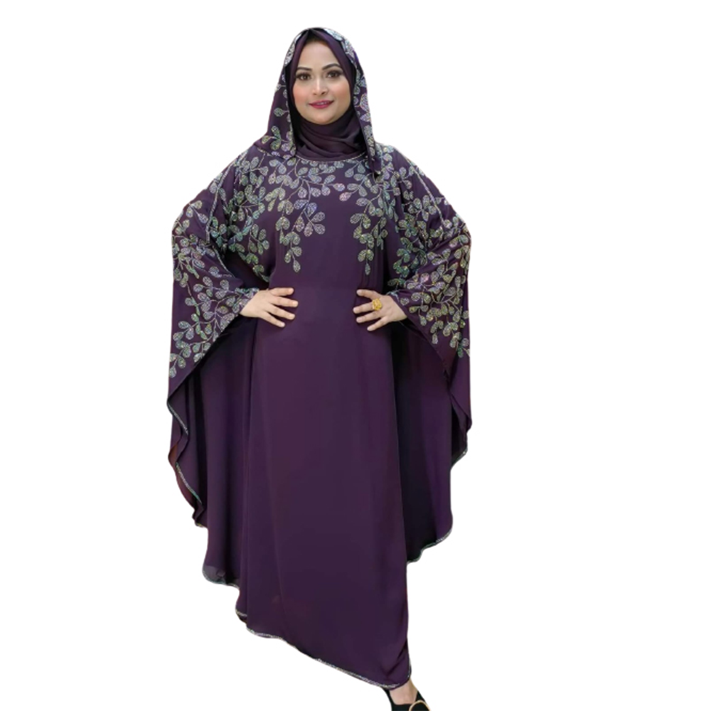 Dubai Cherry Abaya Borkha With Hijab For Women - Deep Purple - BK-P23