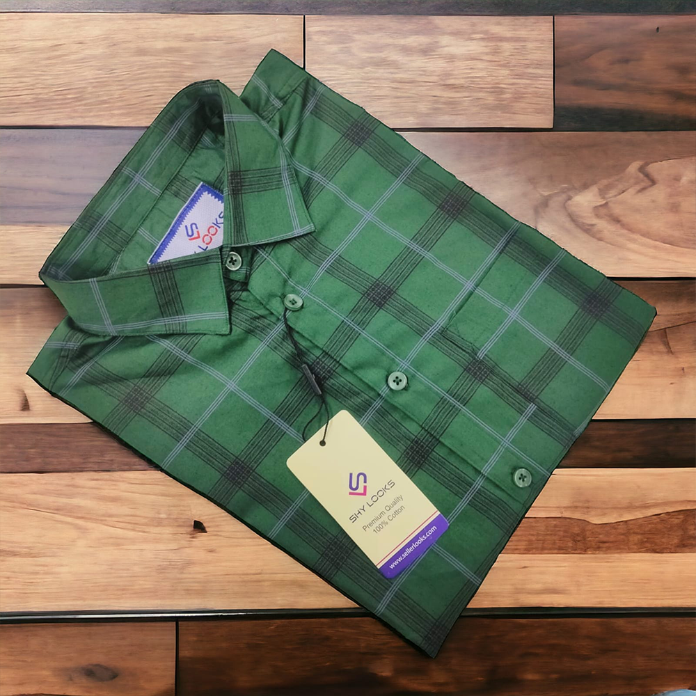 Cotton Full Sleeve Check Shirt for Men - Green