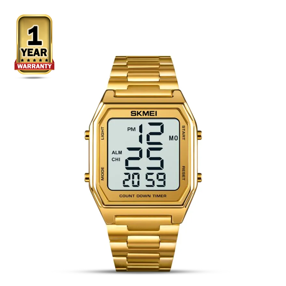 SKMEI 1735 Stainless Steel Digital Watch For Men- White and Golden