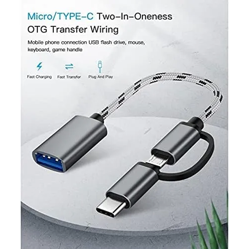 2 in 1 Micro USB 3.0 OTG Adapter Type-C Cable - Black