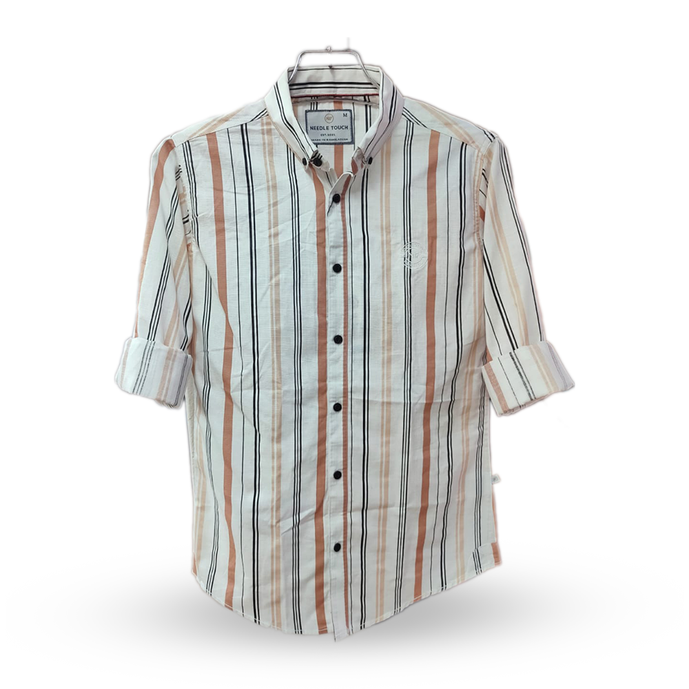 Cotton Full Sleeve Striped Shirt For Men - Bronze and Tan - OP210