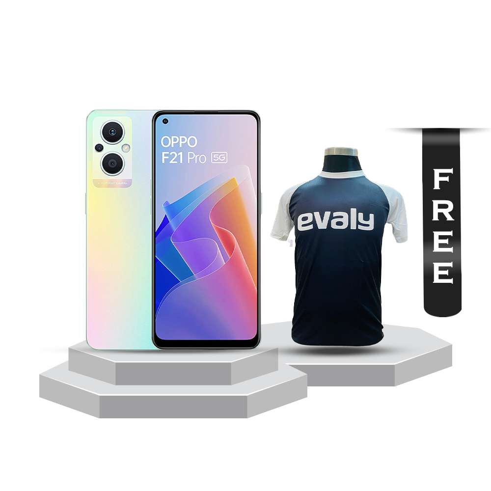 Oppo F21 Pro 5G Smartphone - 8GB RAM - 128GB ROM - 64 MP Camera - 6.43 Inch Display With Free Evaly Mens Short Sleeve Jersey T-Shirt